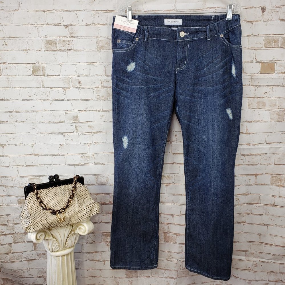 NWT Liz Lange Maternity Target Size 8 Jeans Under Belly Distressed Straight Leg - Picture 2 of 10